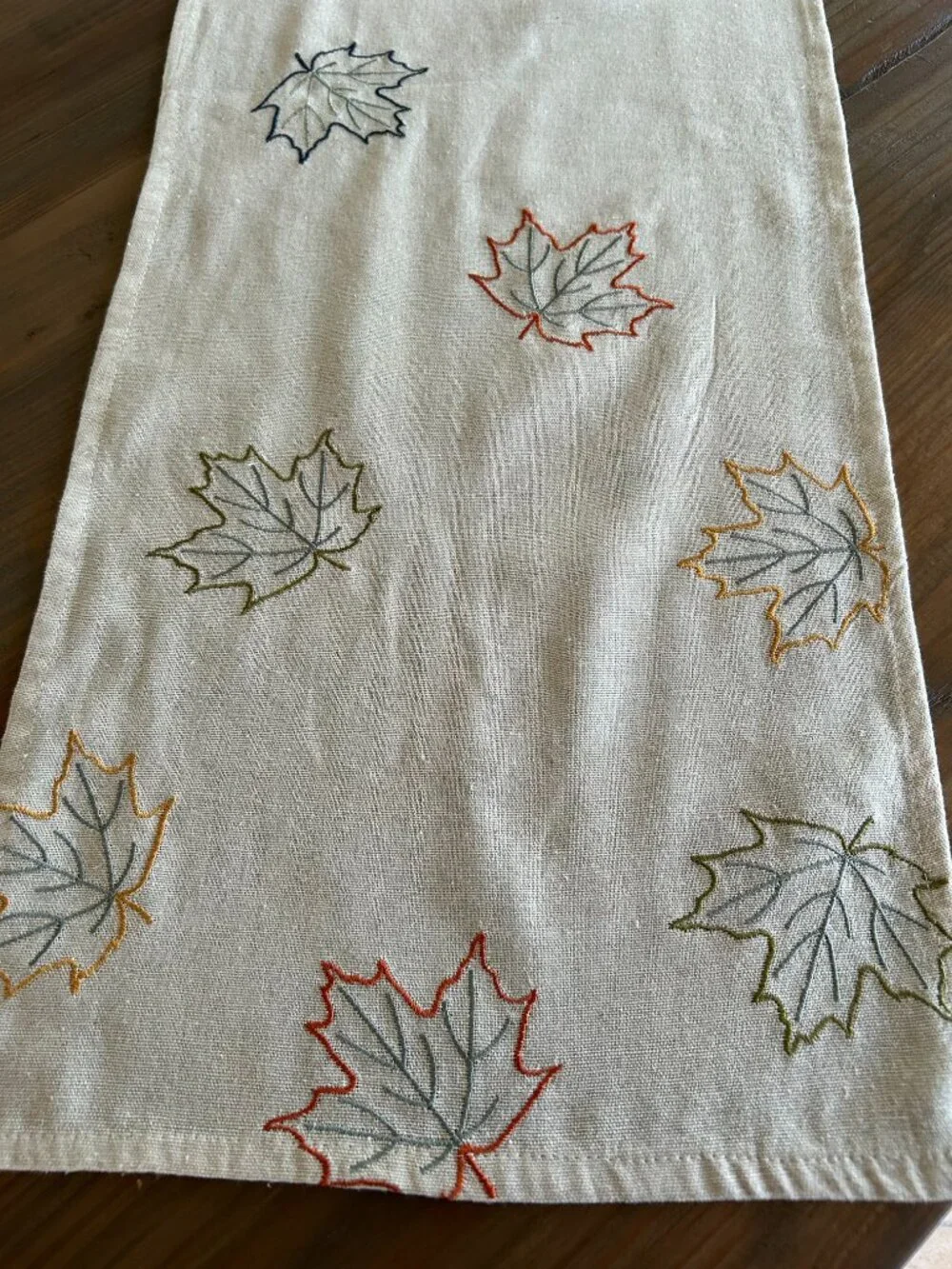 Fresh and Crisp Embroidered Fall Leaves Table Runner 13